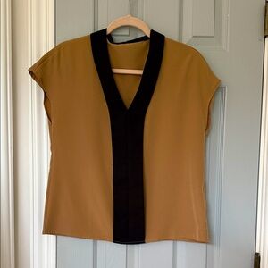 SHEIN Tan and Black V-Neck Blouse